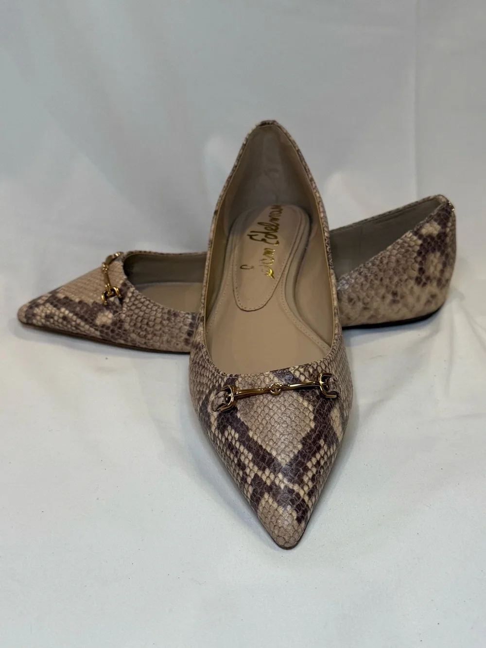 Sam Edelman Nori Leather Snake Print Flat Gold Bit Old Money Size 9.5 NWOB